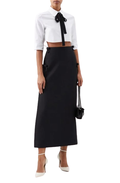 Valentino White Cropped Blouse with Velvet Bow Detail