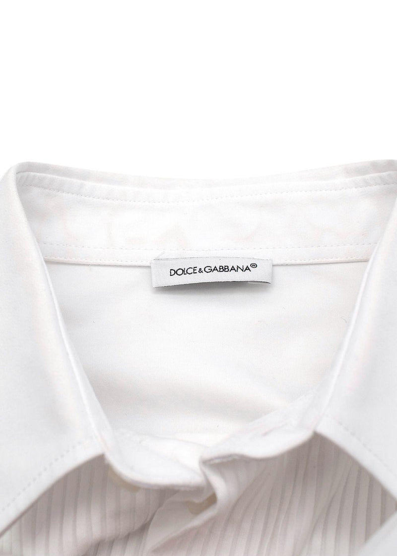 Kids Pleated White Cotton Fitted Shirt