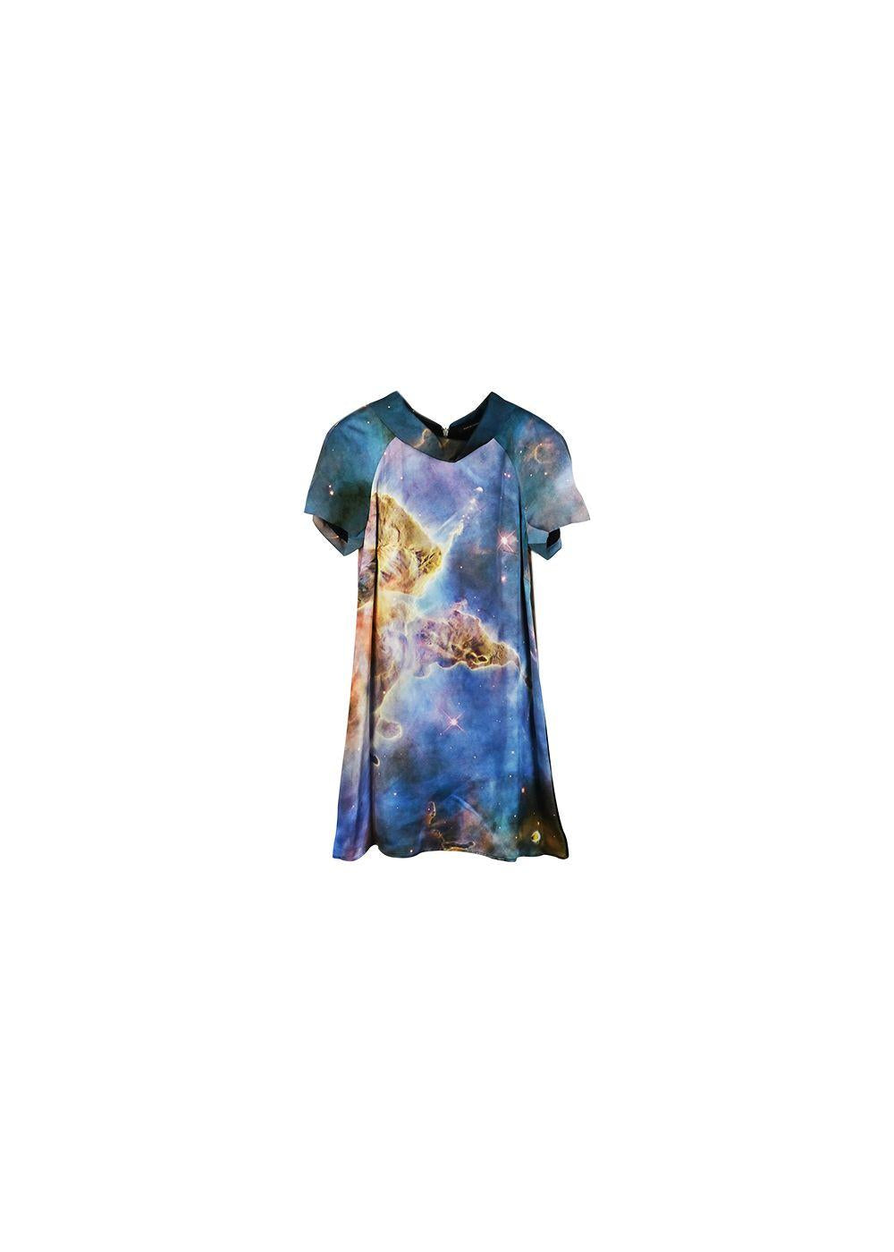 Multicolour nebula print silk swing dress