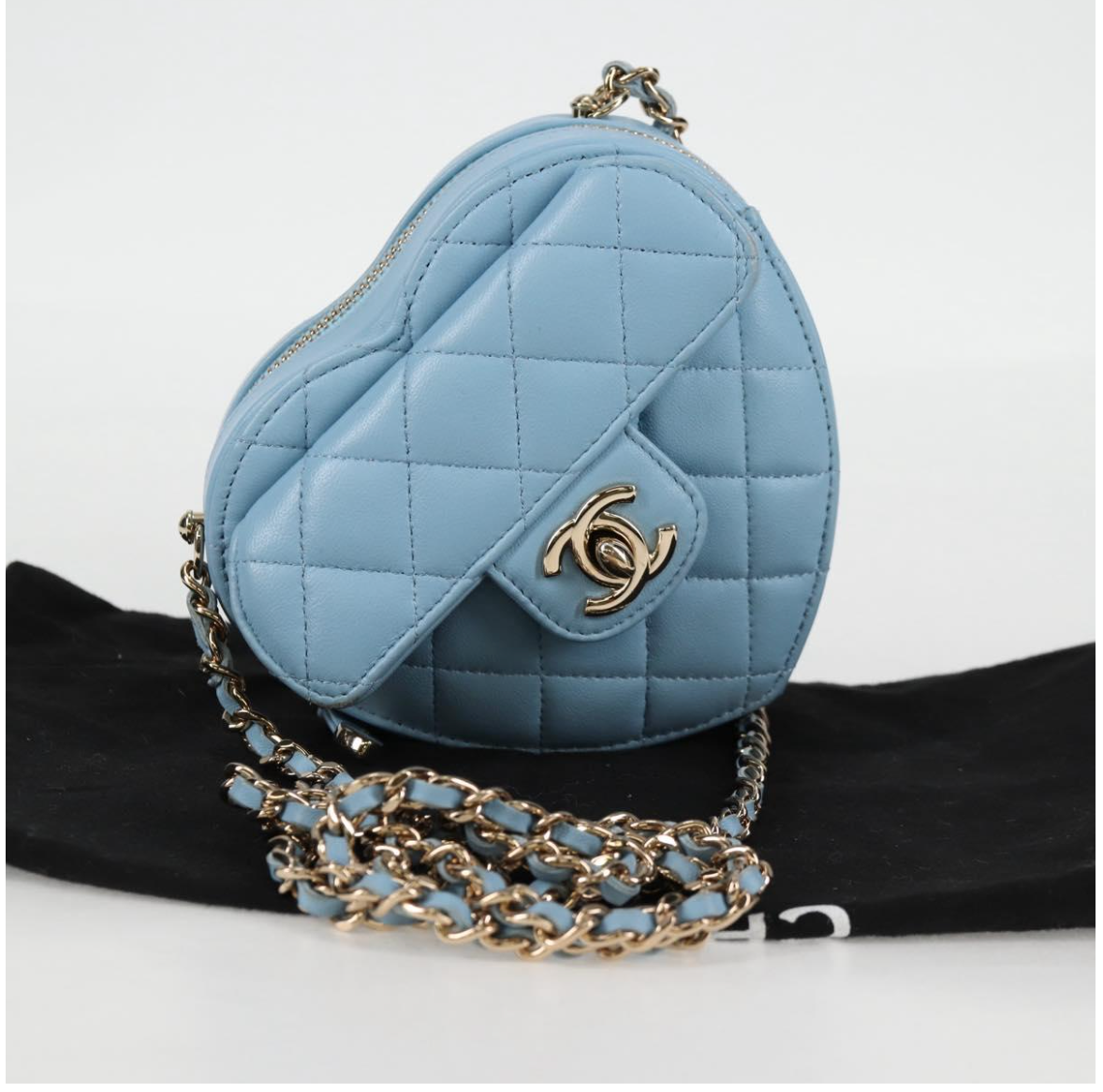 Chanel Pale Blue Quilted Leather Heart Crossbody Bag