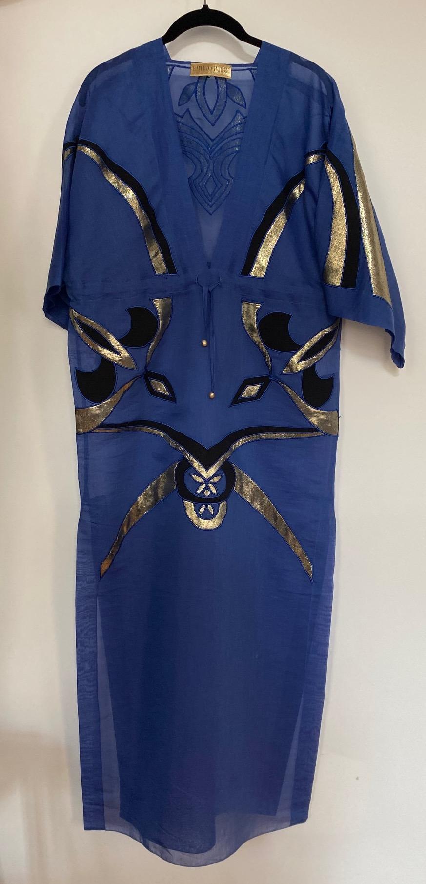 Emilio Pucci Blue Embroidered Silk Blend Kaftan