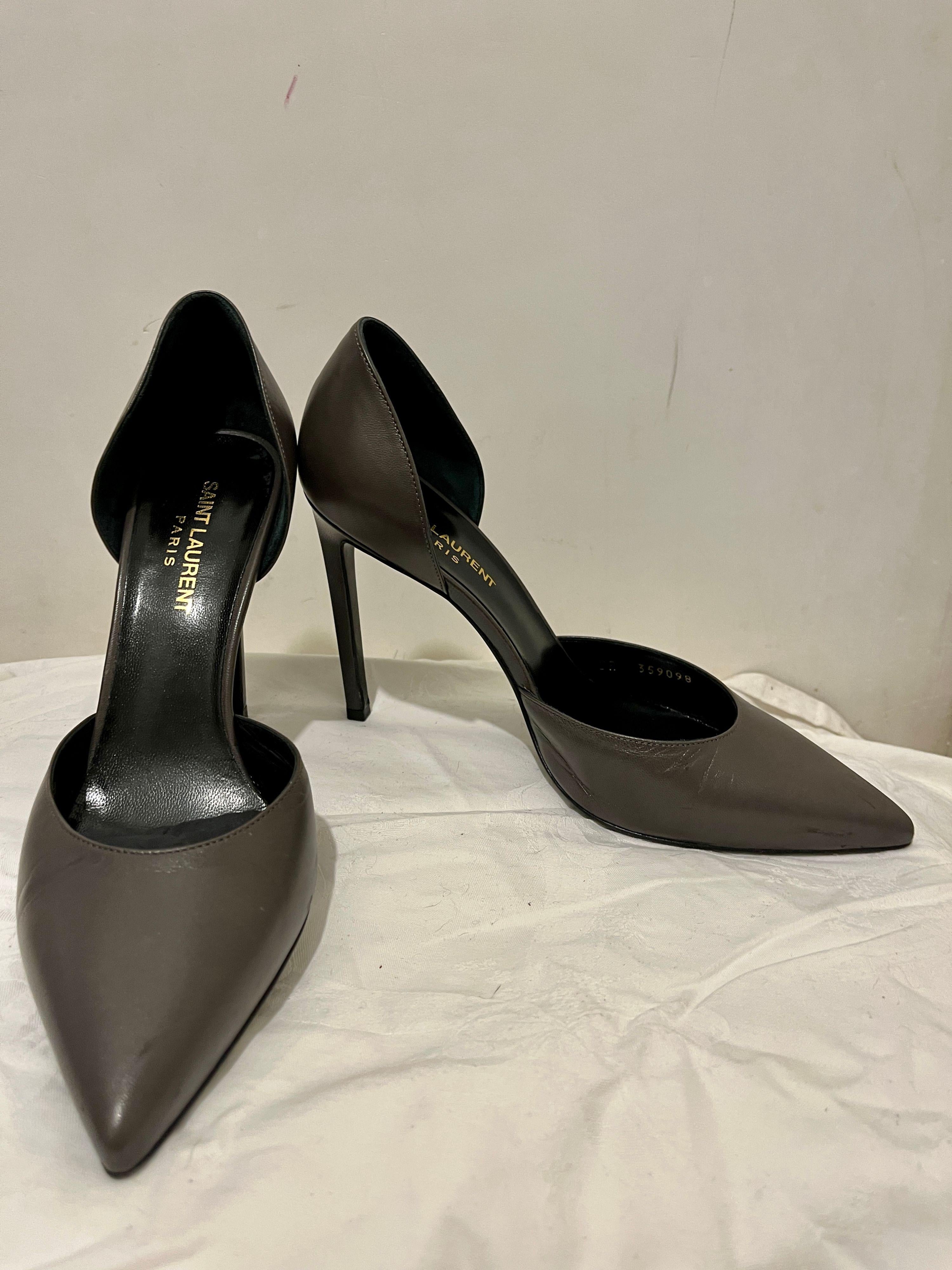 Grey Leather D'Orsay 105 Pumps