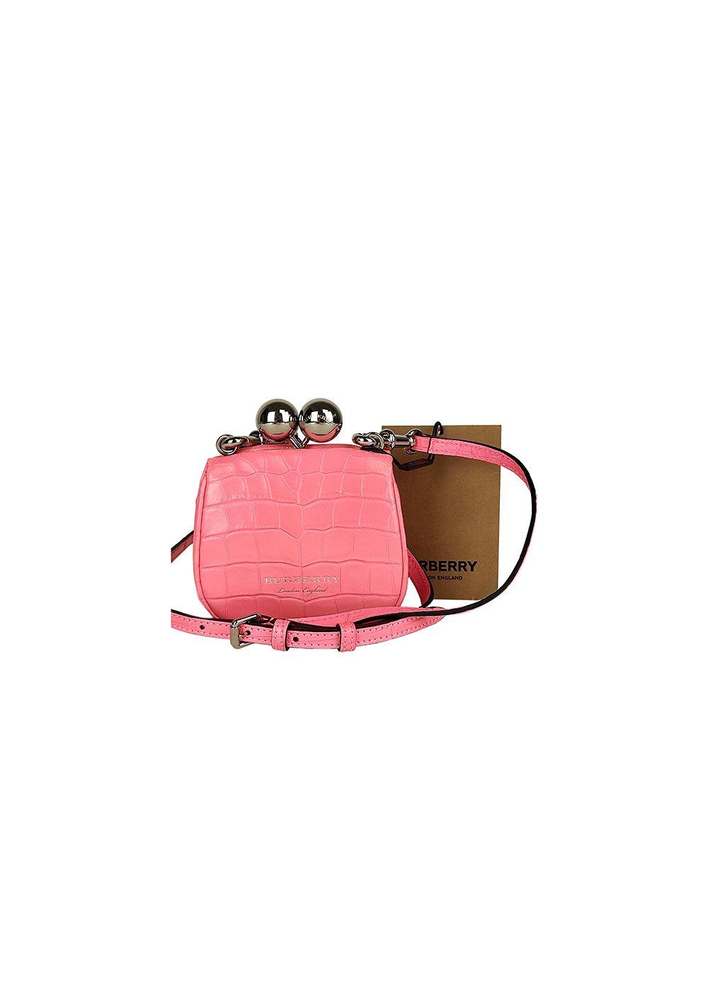 Rose-pink alligator skin mini frame bag