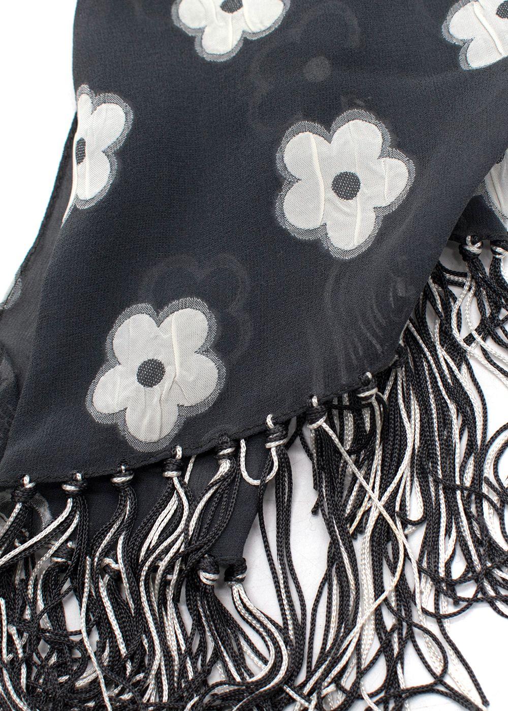 Giorgio Armani Grey Floral Print Silk- Blend Shawl