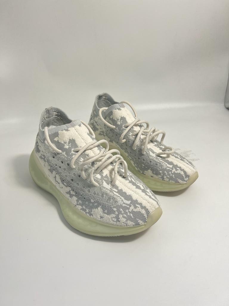 Grey & White Stretch-Knit Boost 350 Sneakers