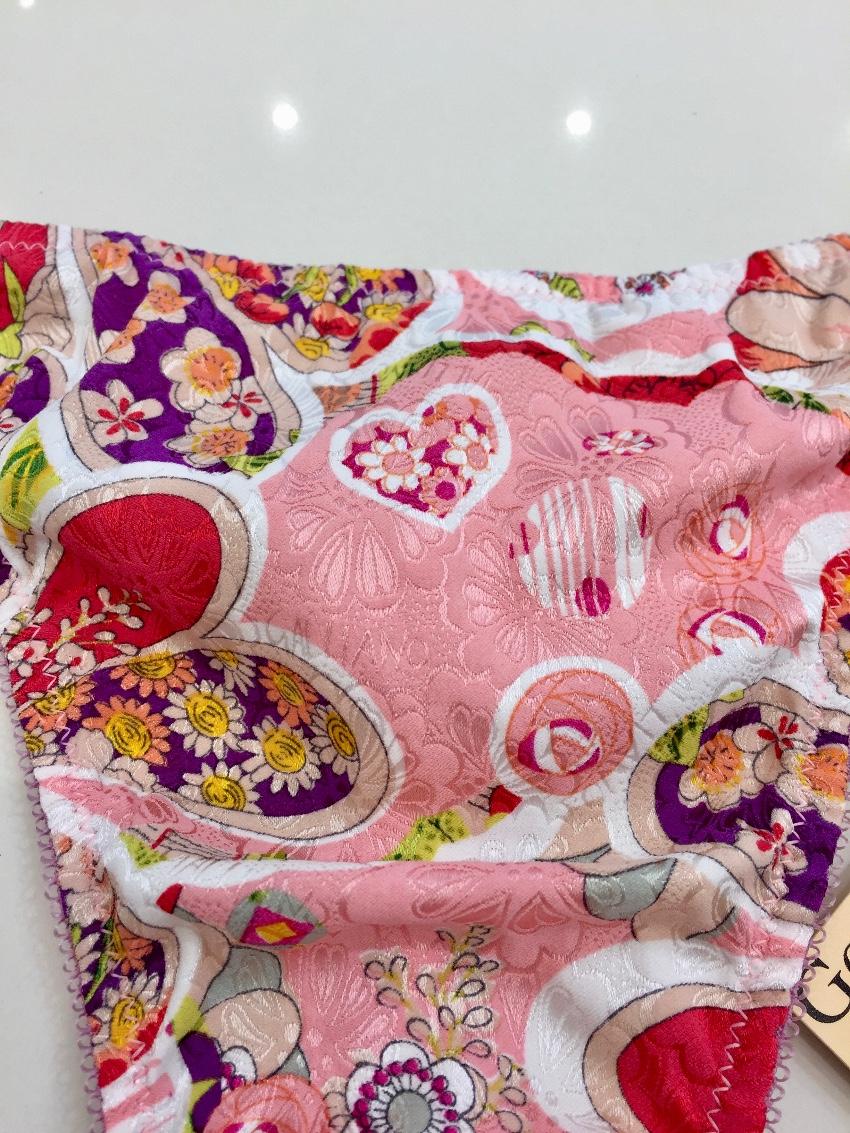 John Galliano Silk Jacquard Flower Power Print Bra & Thong Set