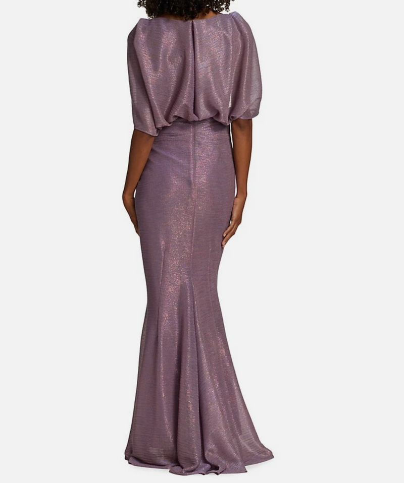 Talbot Runhof  Trumpet Voile Cape-Sleeve Evening Dress