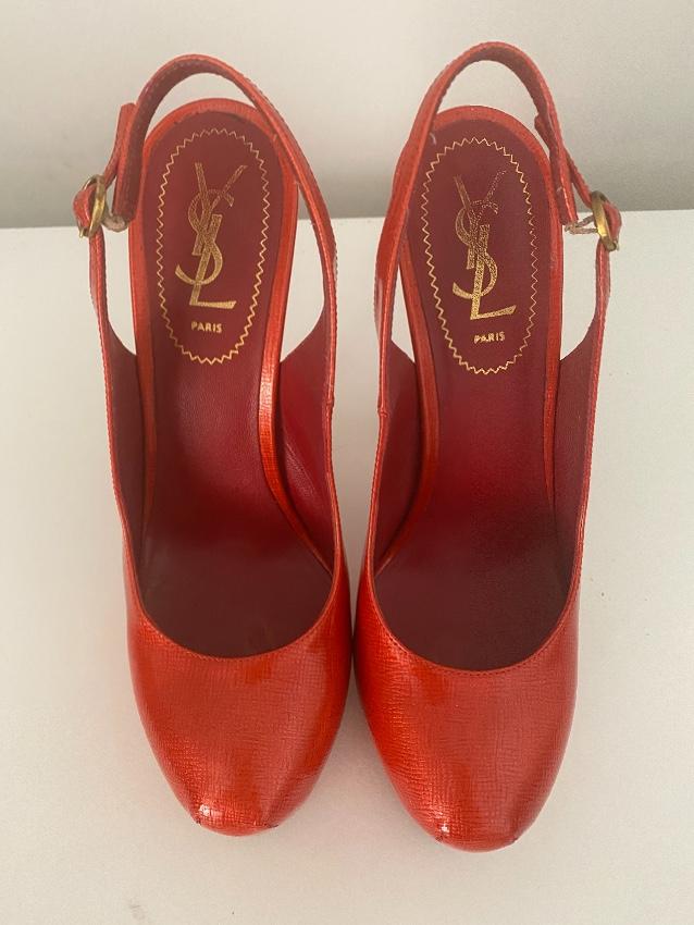 Saint Laurent Coral Leather Tribtoo Slingbacks
