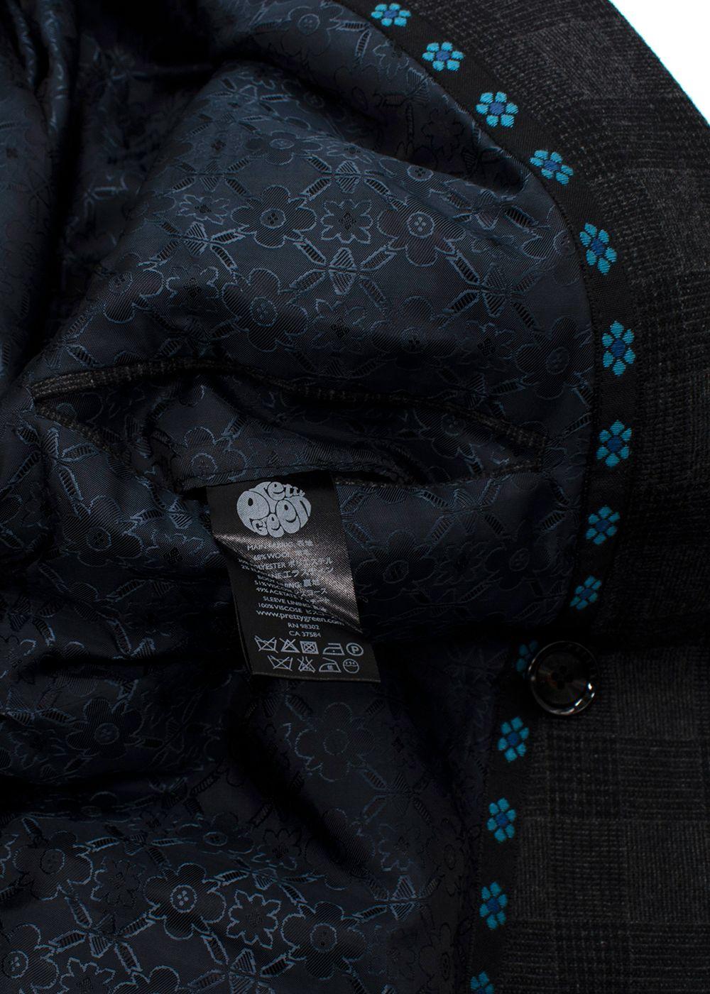Pretty Green Charcoal Double Breasted Checked Blazer