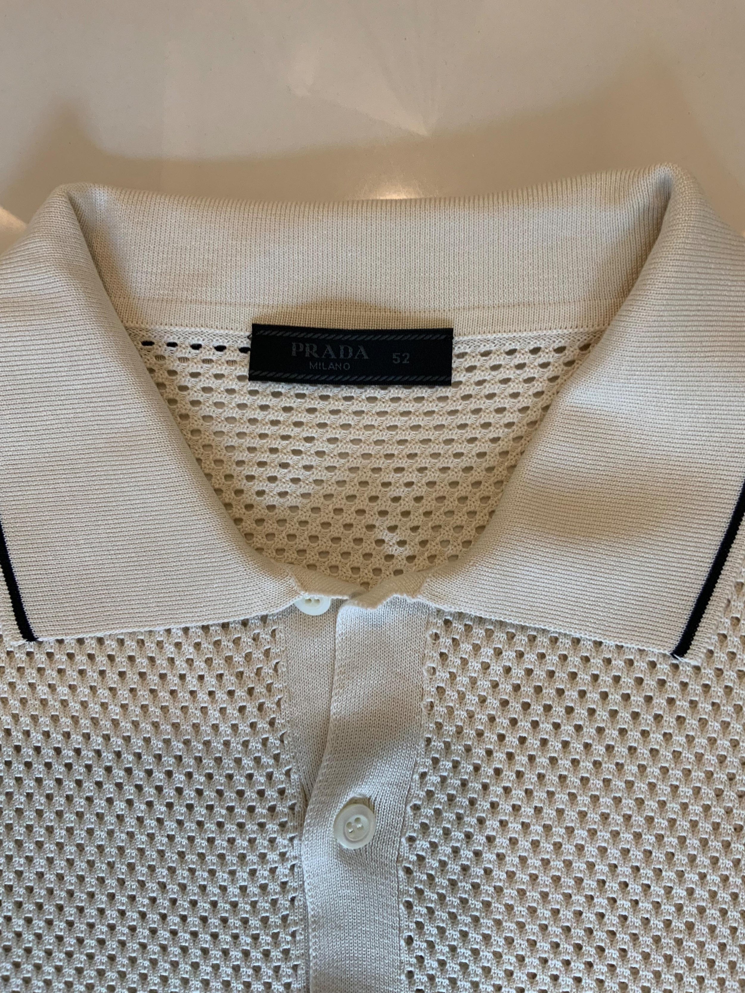 Prada Cream Mesh Knit Polo Shirt