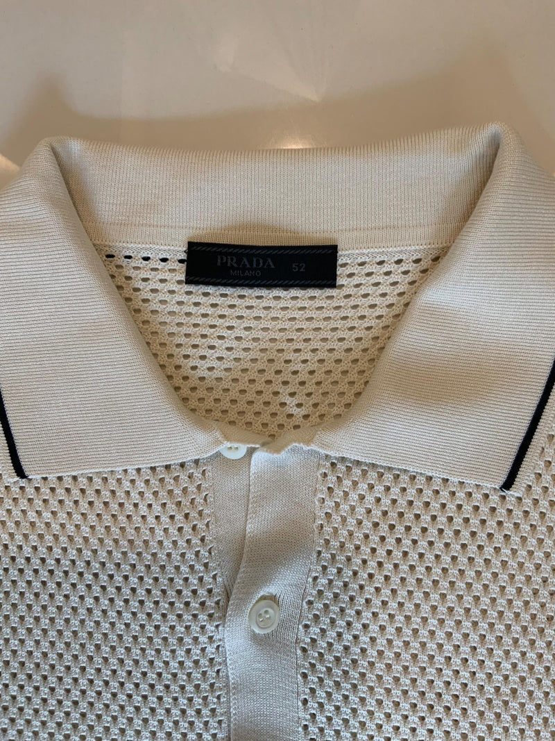 Prada Cream Mesh Knit Polo Shirt