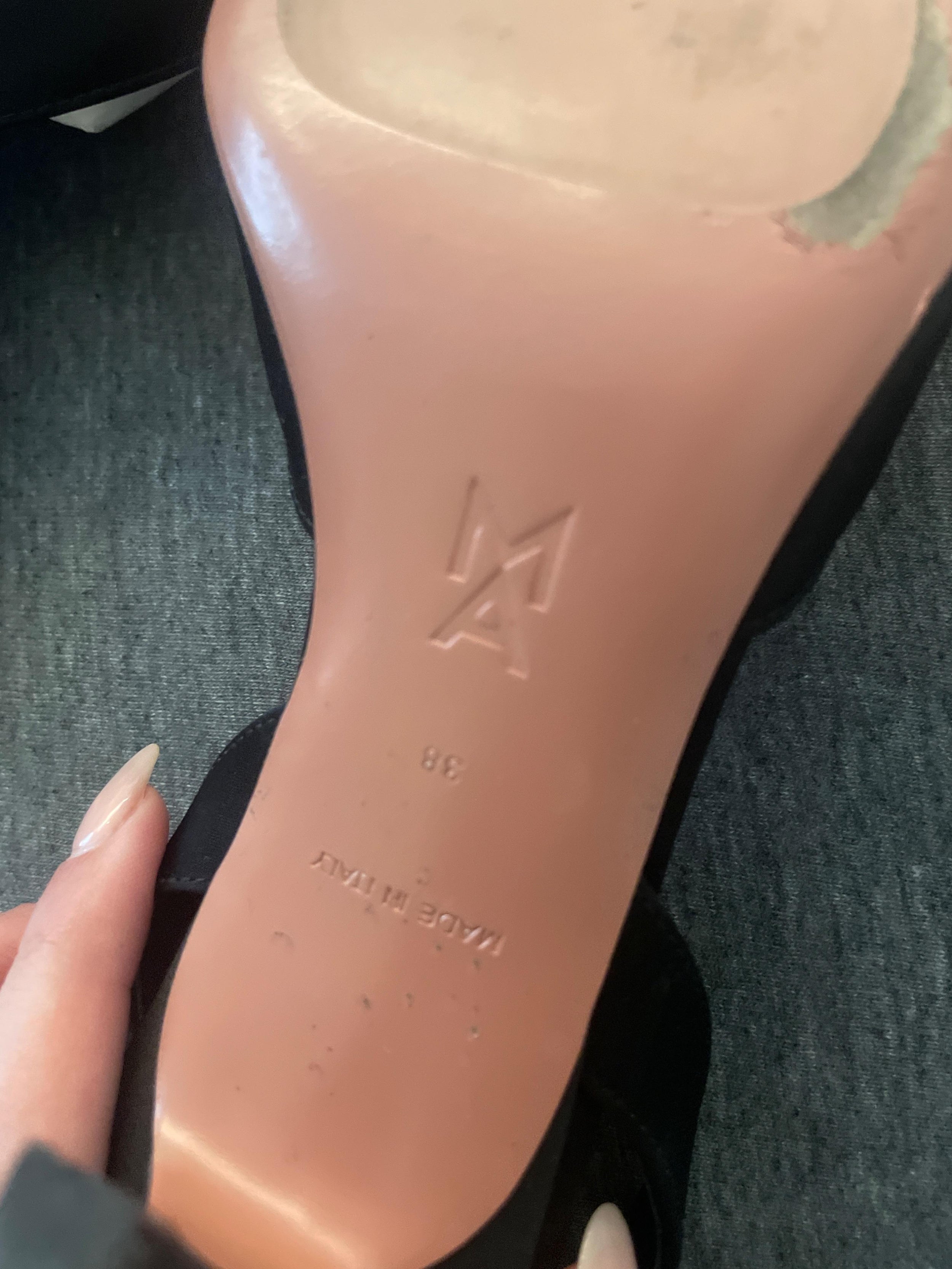 Amina Muaddi Black Satin Camelia Sling Back