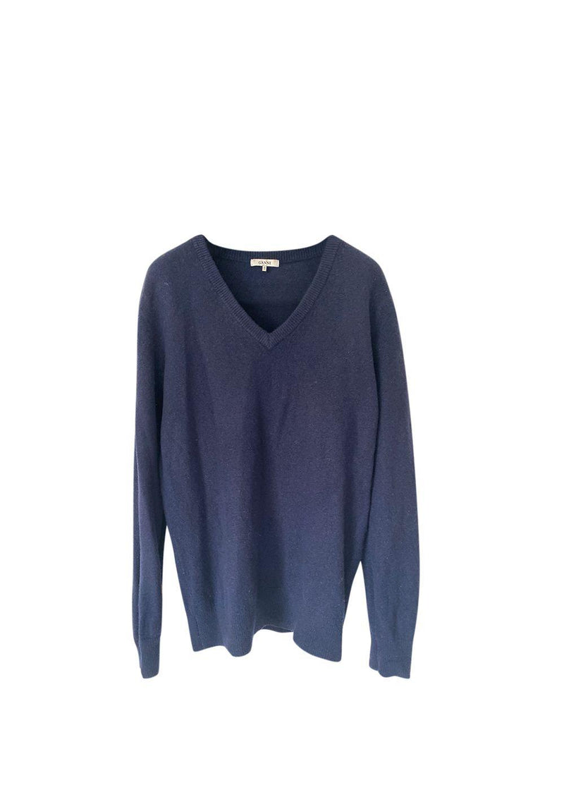 Blue V-Neck Wool Jumper