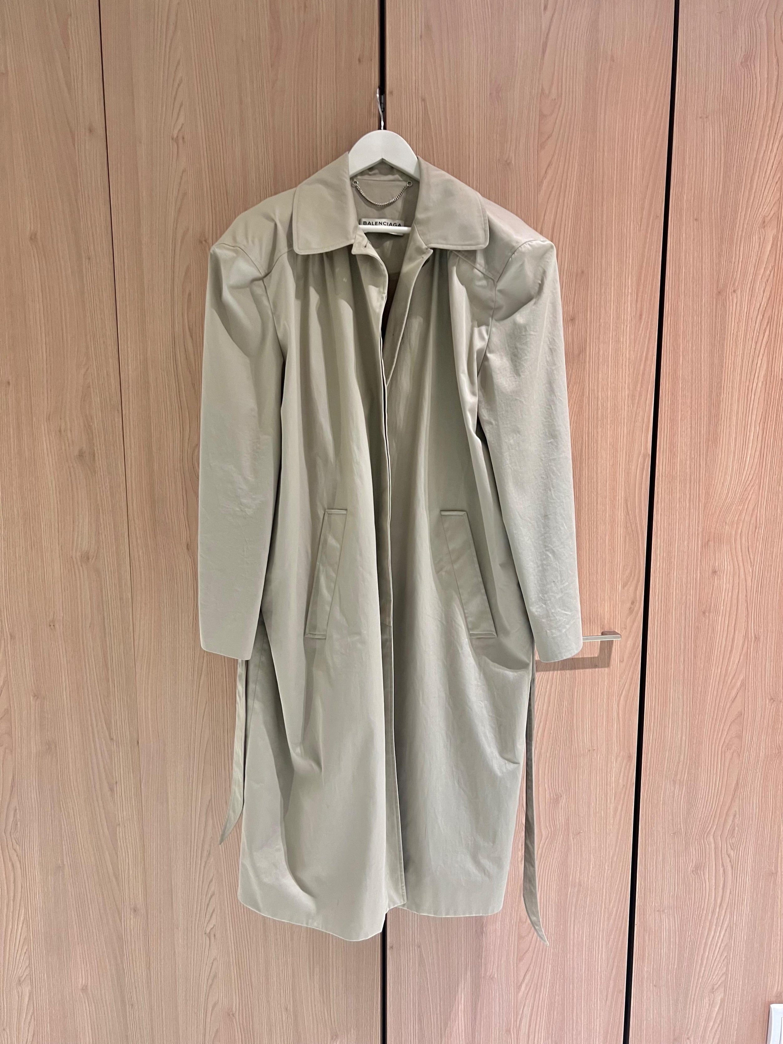 Beige Exaggerated Shoulder Trench Coat