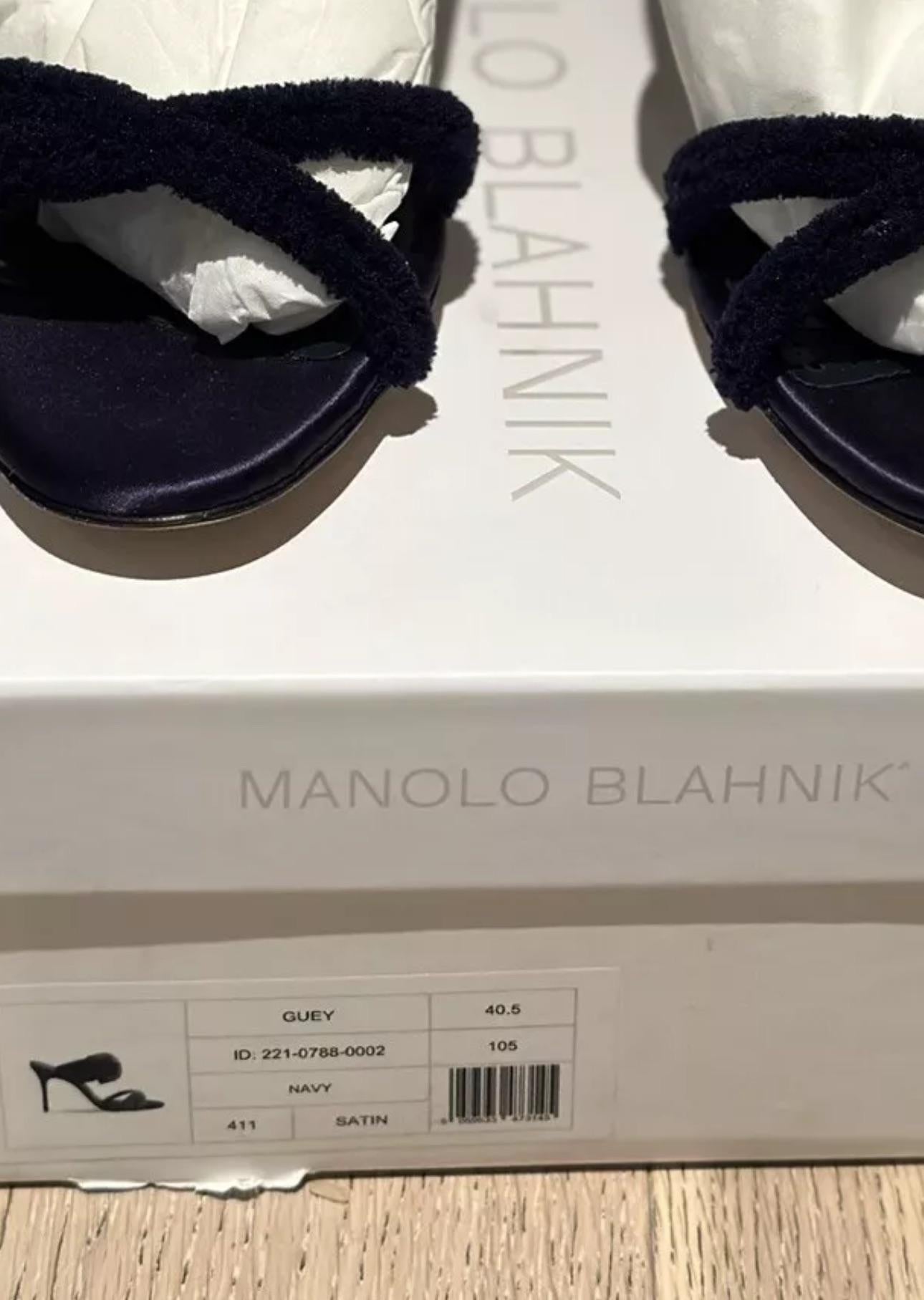 Manolo Blahnik Navy Guey Open Toe Mules