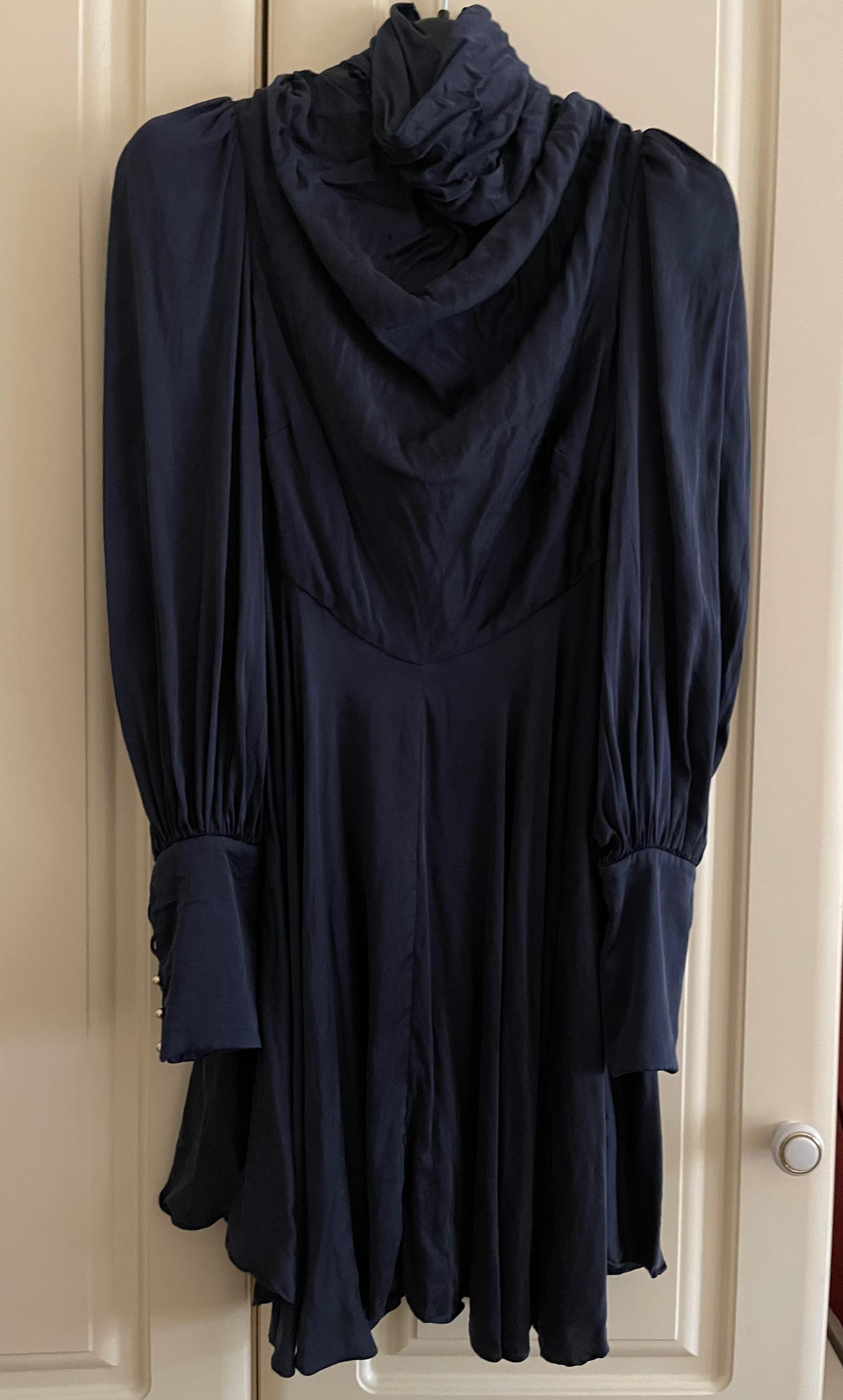 French Navy Silk Scarf Swing Dress