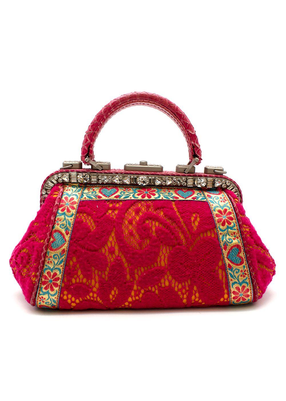 Vintage Embellished Pink Lace and Snake Skin Handbag