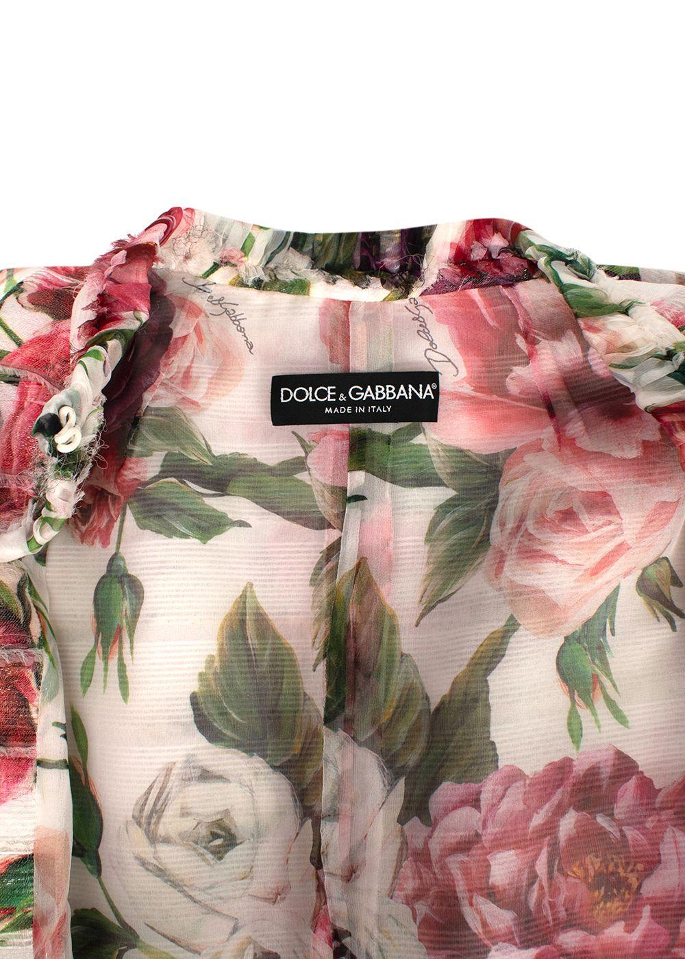 Dolce & Gabbana White Frayed Sliced Floral-print Gauze Jacket