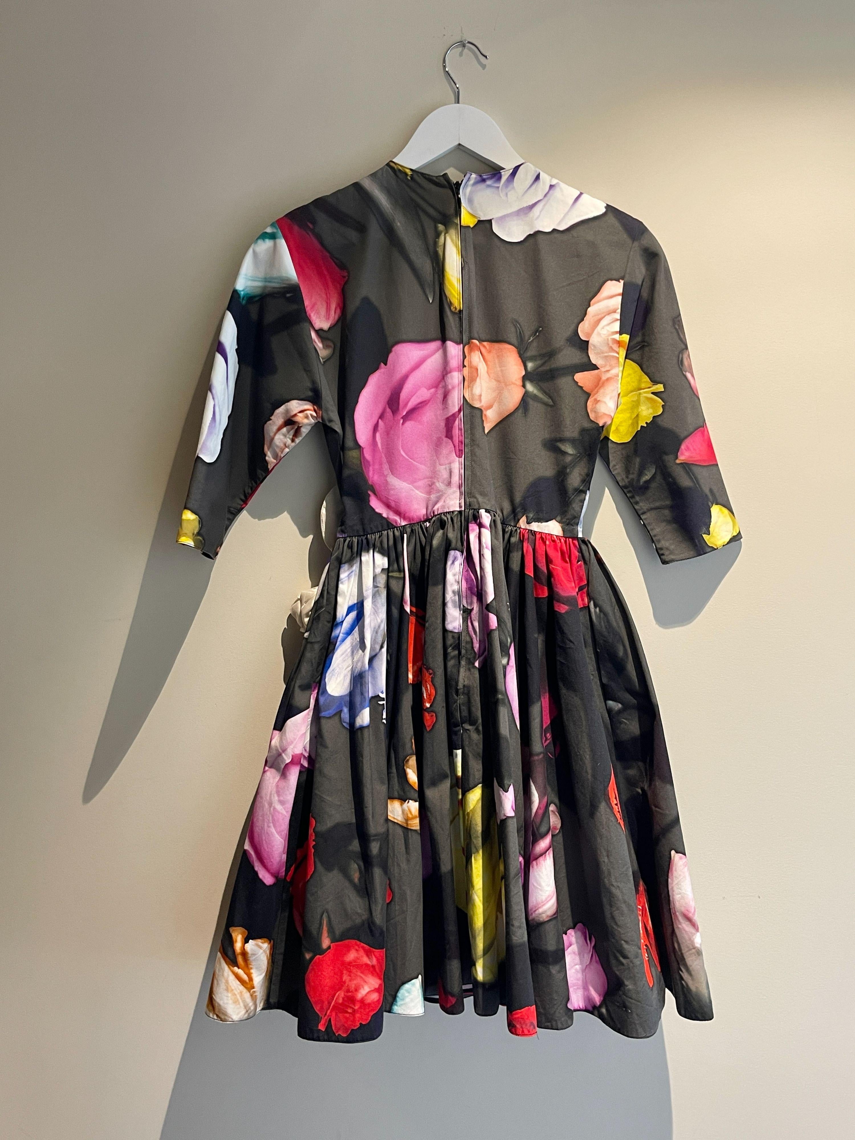 Prada Floral Embellished Midi Dress with Floral Applique