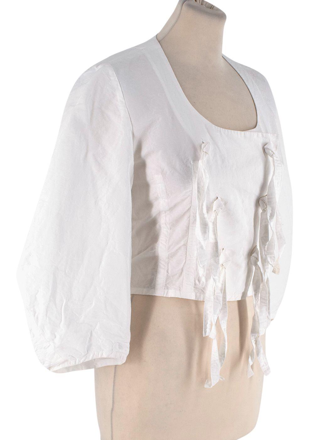 Balloon Sleeve White Tie Embellished Top