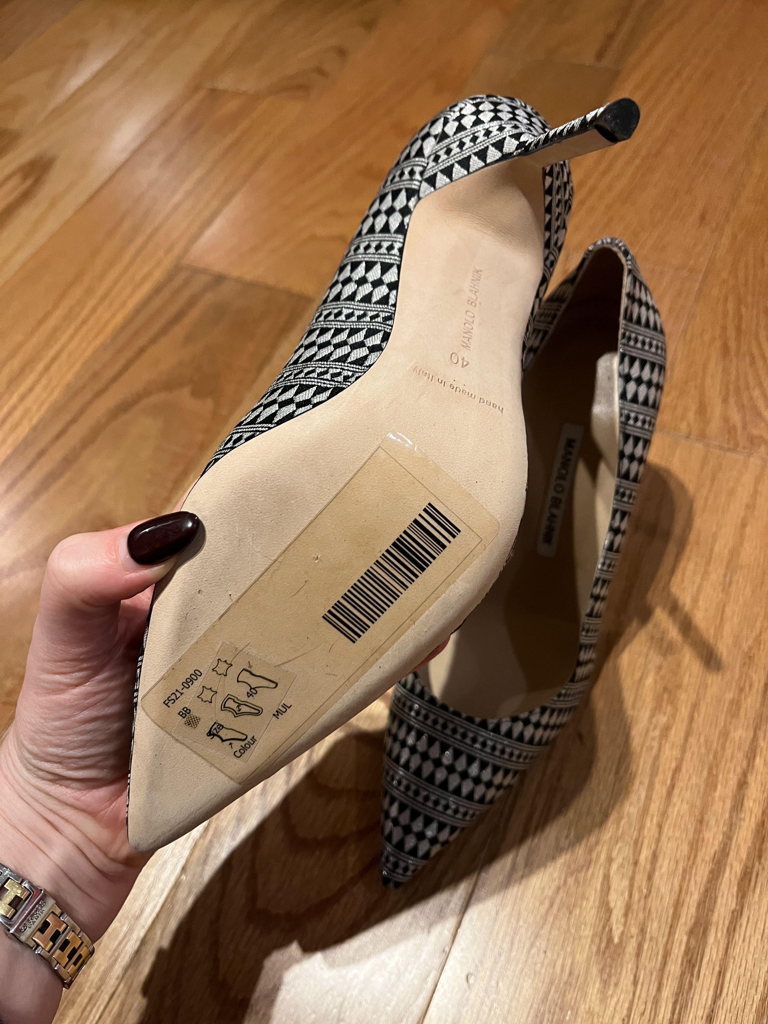 Black and Silver BB Geometric Pumps