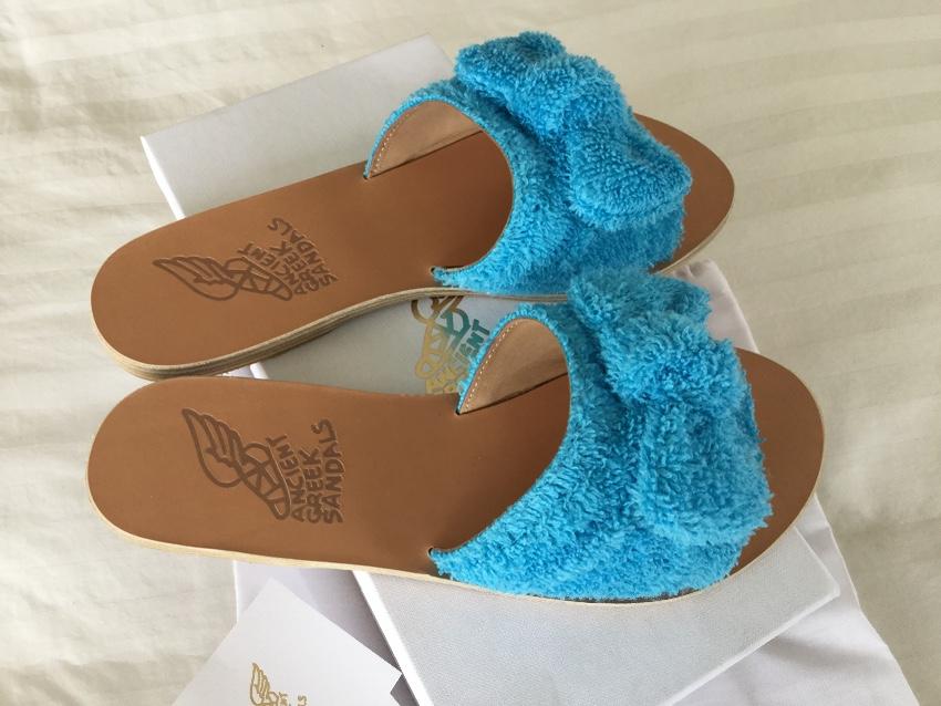 Ancient Greek blue towelling coated sandals