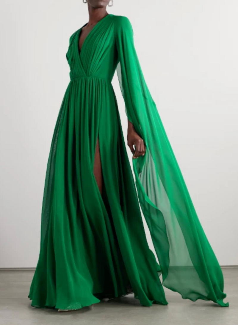 Elie Saab Green Silk Belted Gown