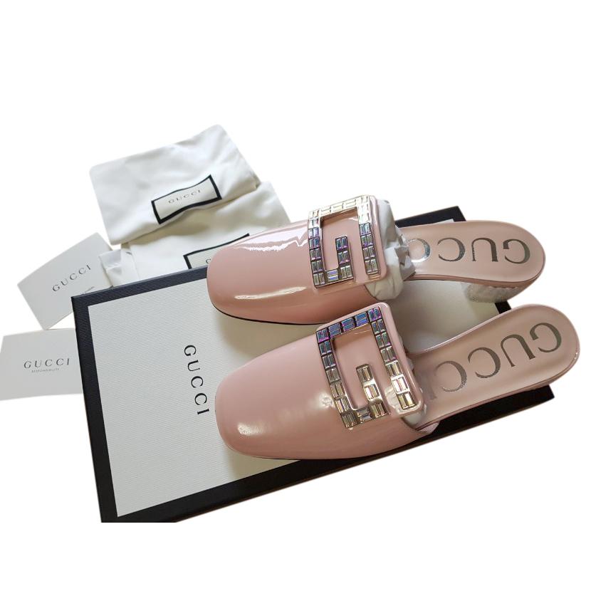 Gucci Nude Crystal Embellished Square G Mules