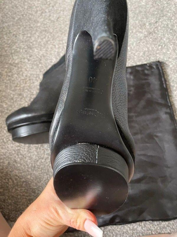 Vintage Black Leather & Suede Platform Heeled Easy Booties