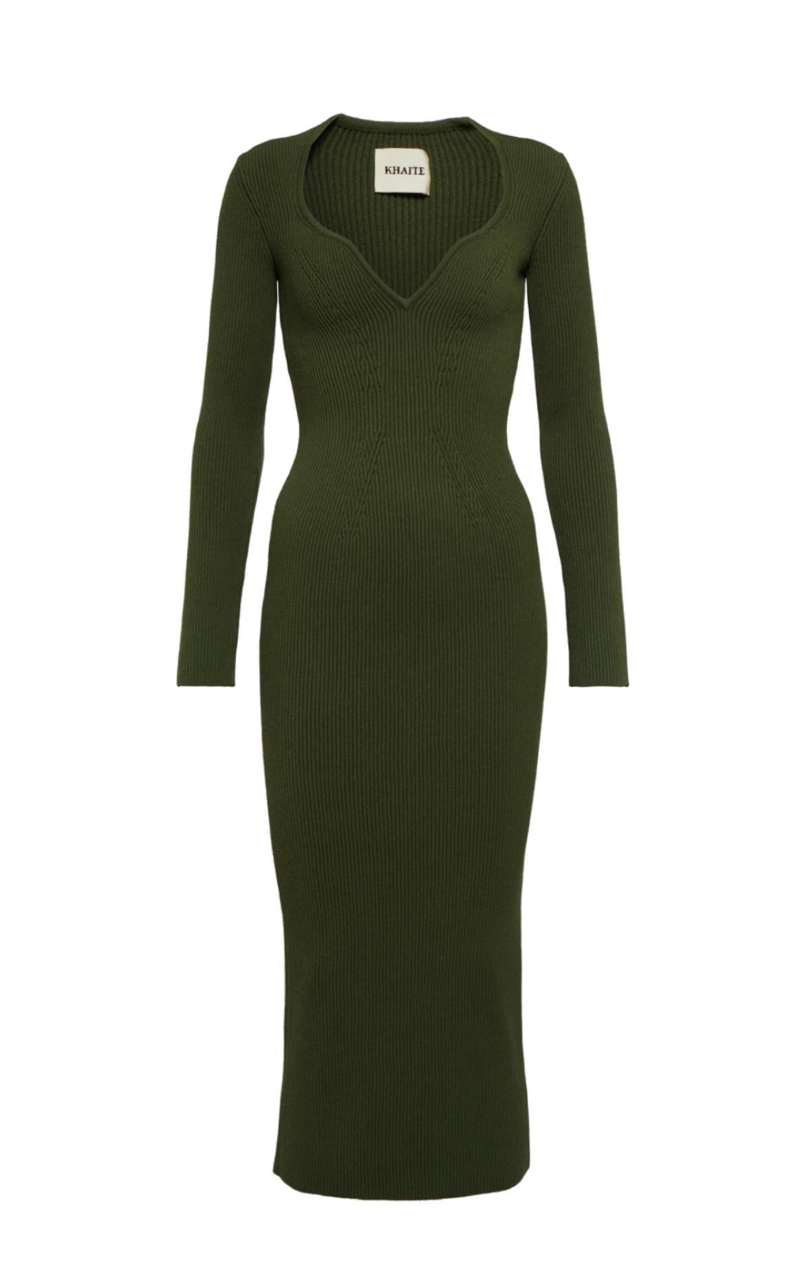 Khaite Green Ribbed Alessandra Midi Dress