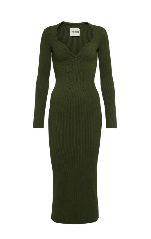 Khaite Green Ribbed Alessandra Midi Dress