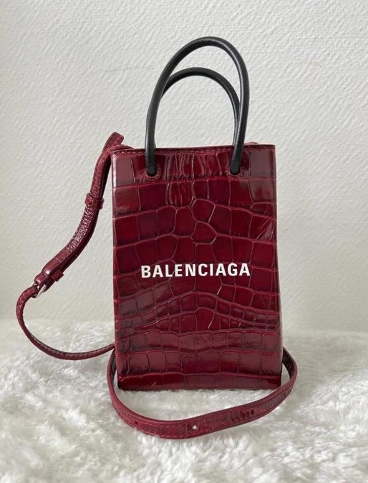 Balenciaga Red Croc Embossed Leather Phone Holder