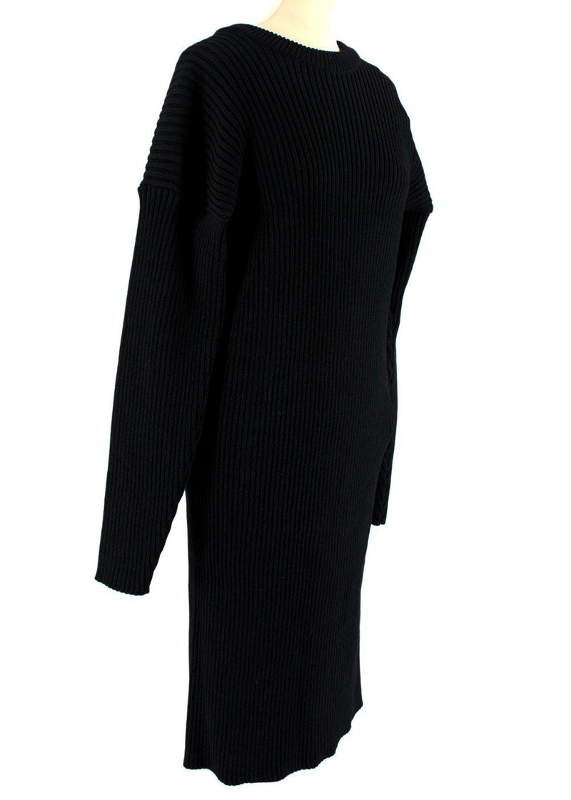 Open Back Black Ribbed Merino Wool Jumper Dress