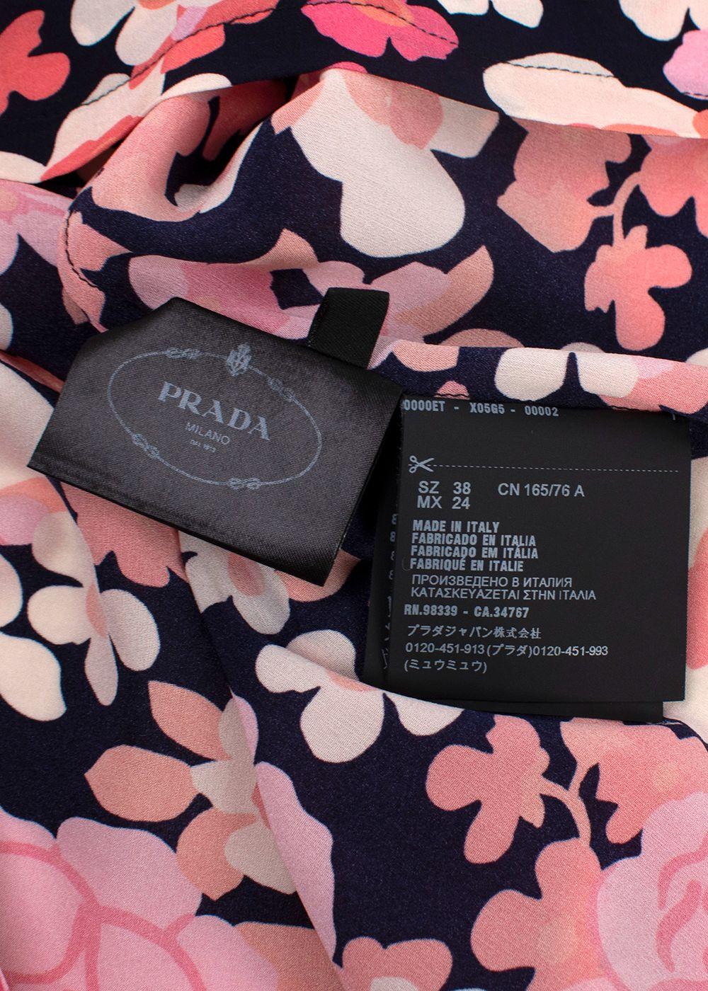 Prada Pink Floral High Neck Silk Blouse