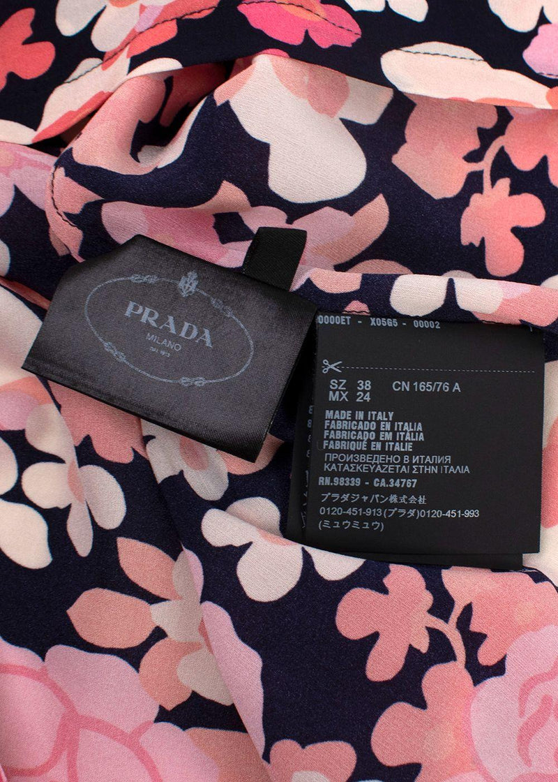 Prada Pink Floral High Neck Silk Blouse