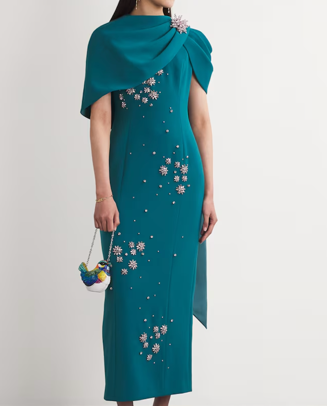 Huishan Zhang Embellished Isolde Fitted Cape Gown