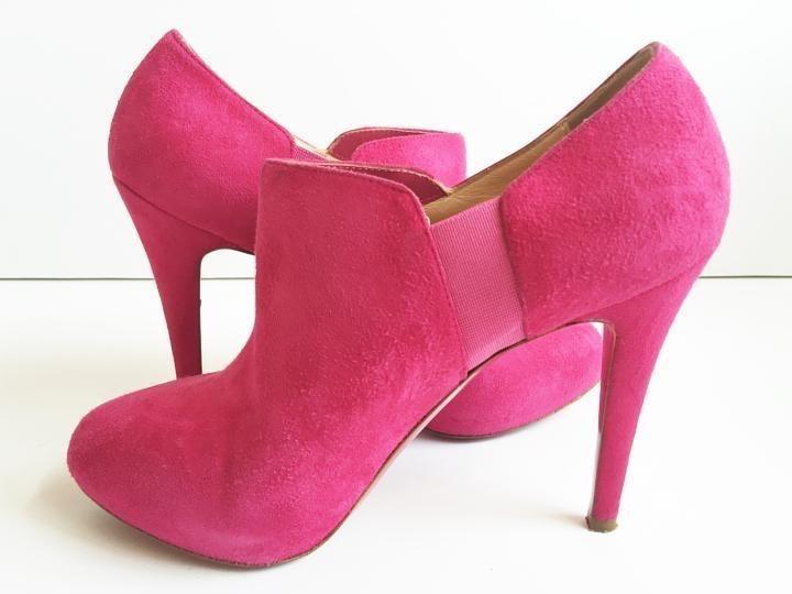 Christian Louboutin Pink Fushcia C'est  Moi Suede Leather Ankle Boots