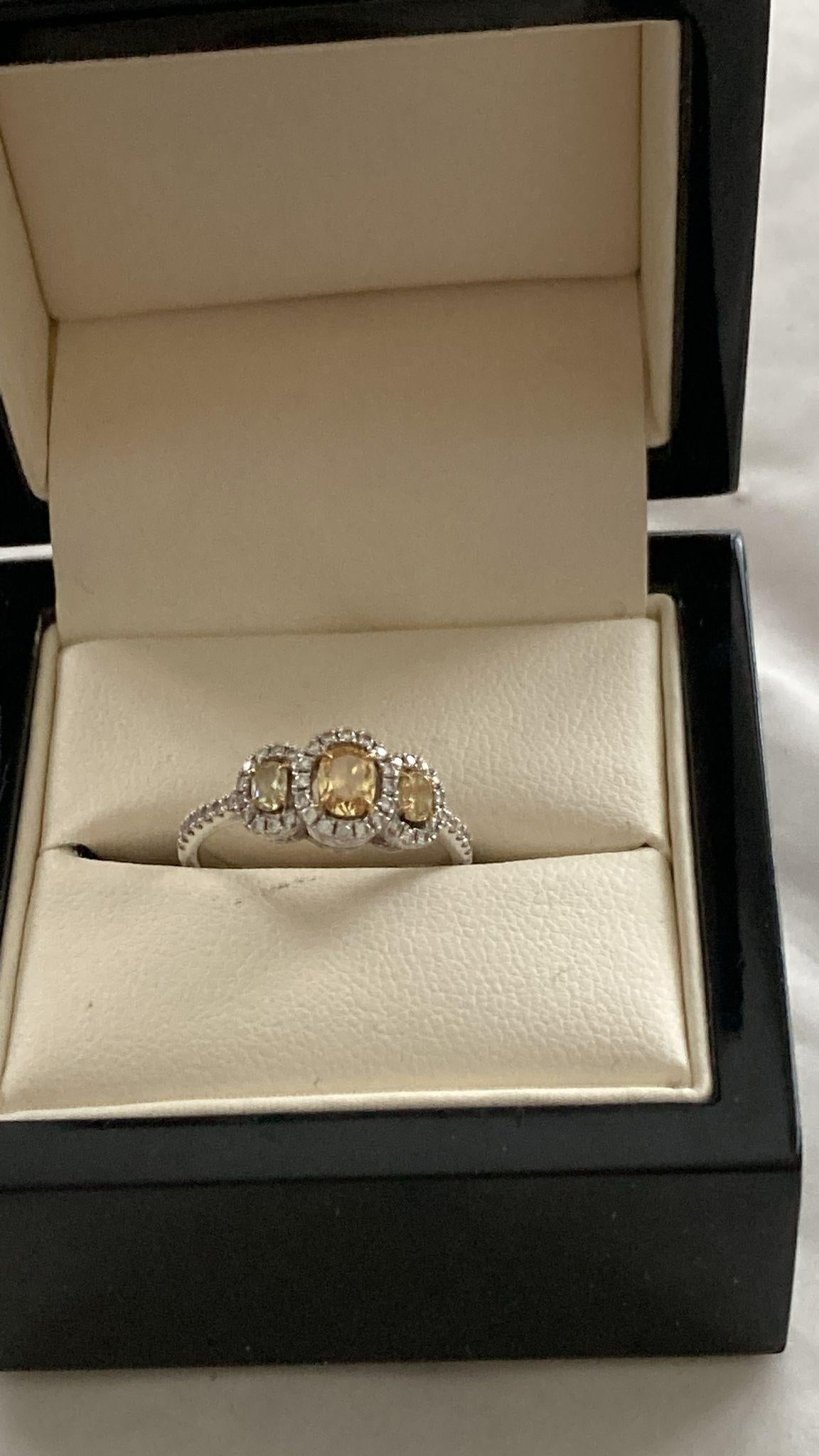 Bespoke 18ct White Gold and Yellow Diamond Trilogy Ring