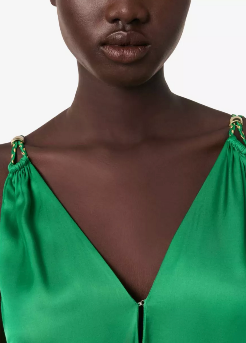Maje V-Neck Cut-Out Woven Midi Dress
