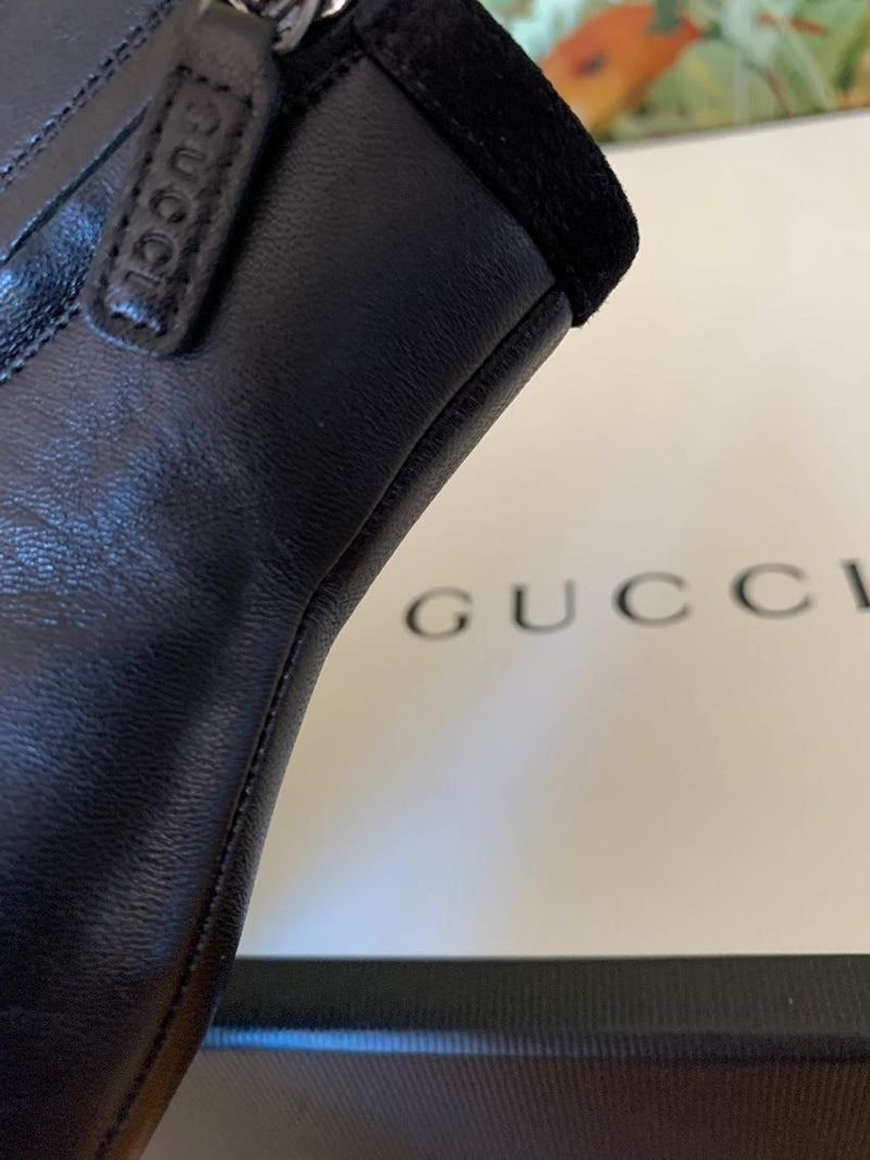 Gucci Black Strappy Cone Heel Booties