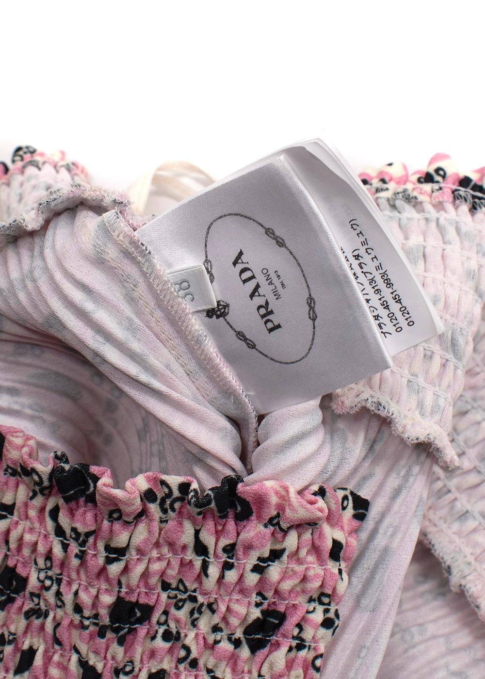 Prada Pink Floral Pleated Midi Skirt