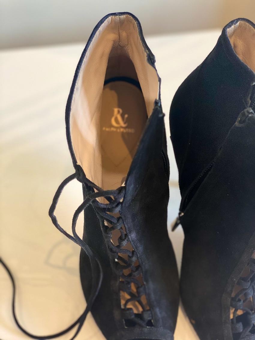 Ralph & Russo Black Suede Lace-Up Eden Heel Booties