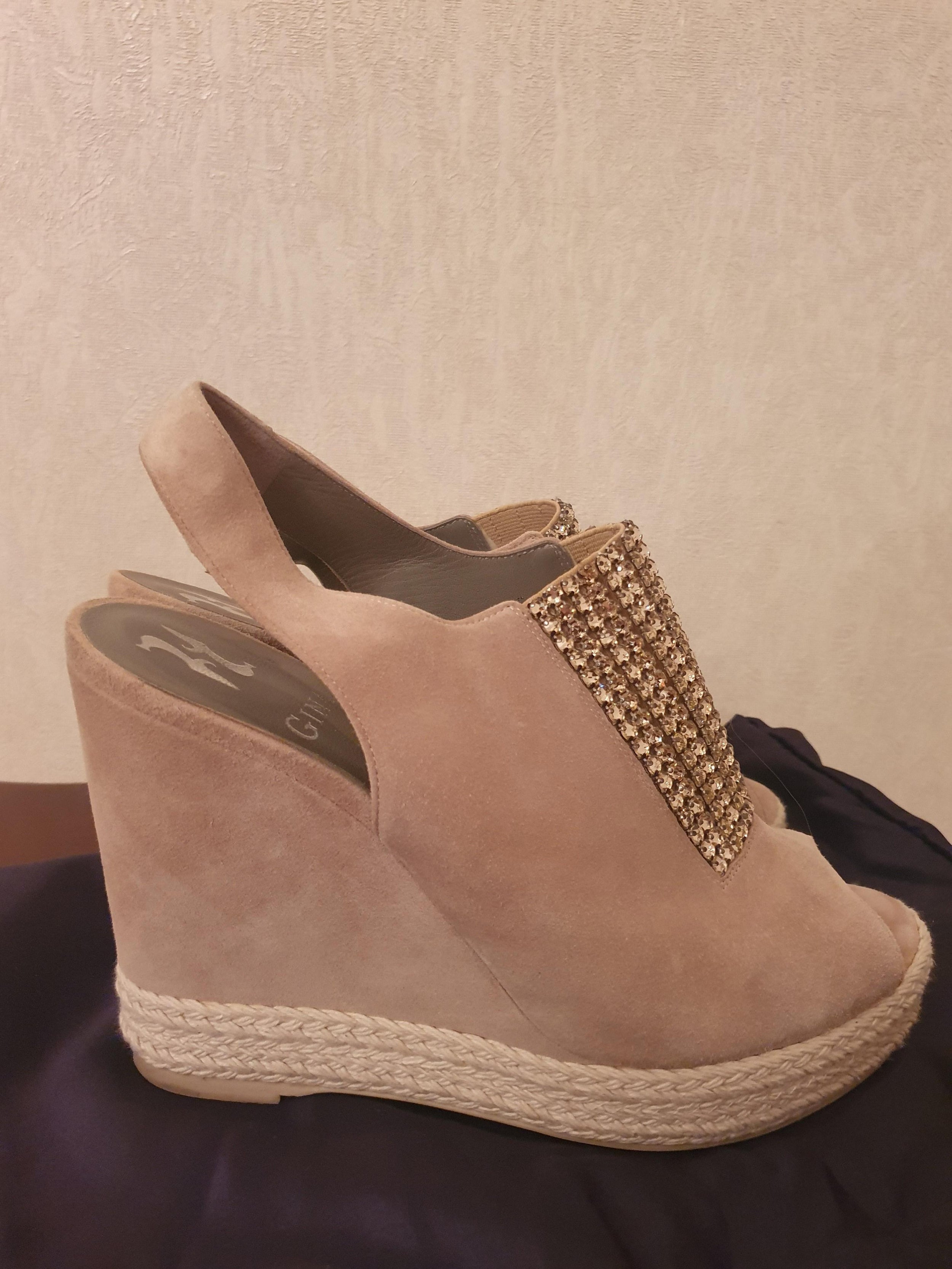 Gina Suede Crystal Embellished Wedge Sandals