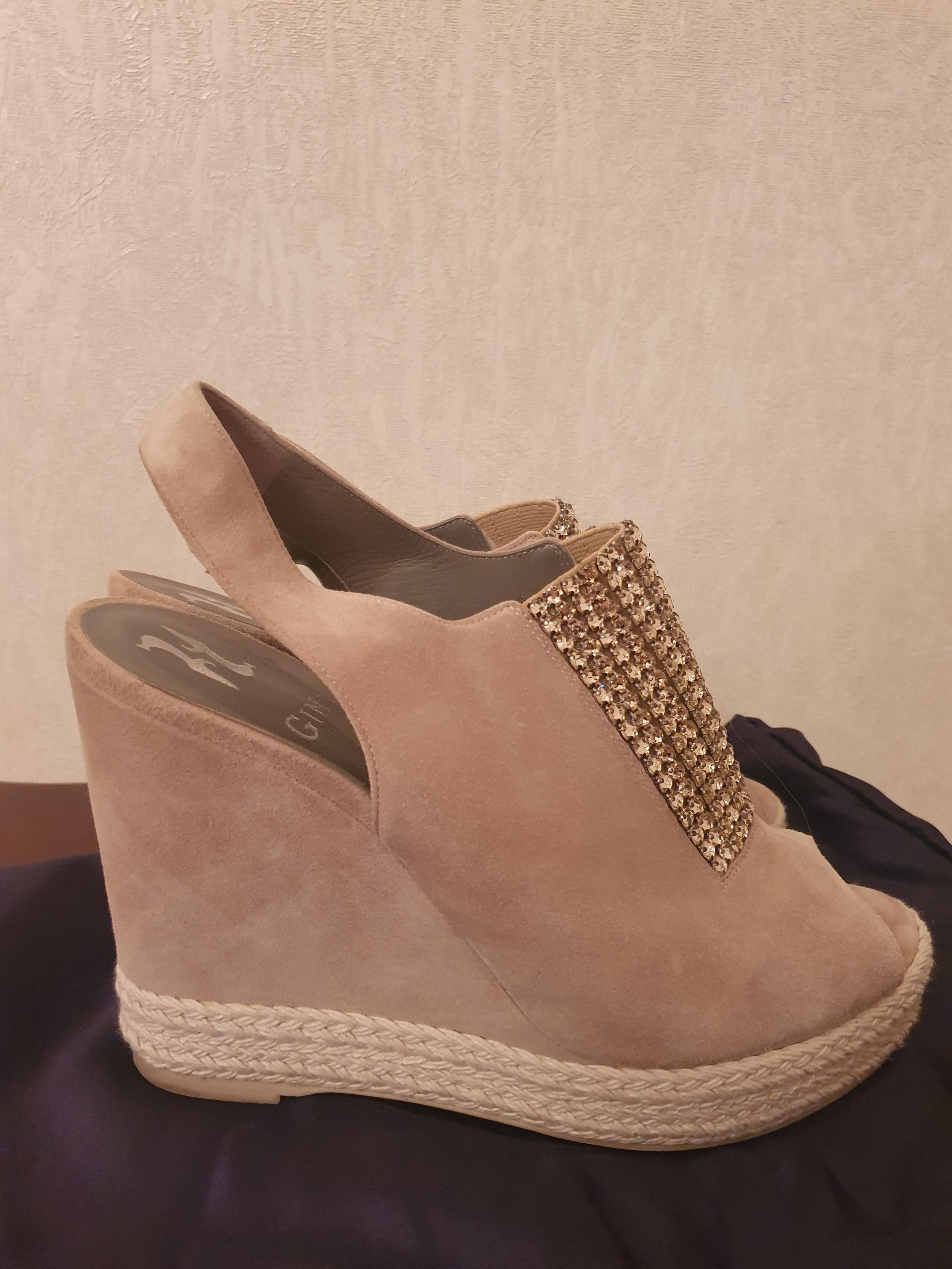 Gina Suede Crystal Embellished Wedge Sandals