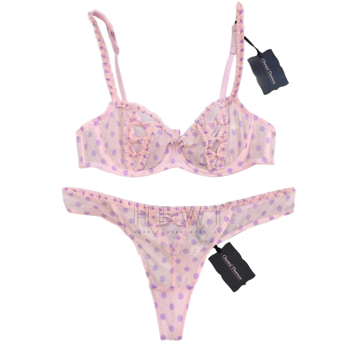 Chantal Thomass Rose & Lilac Polka Dot Tulle Half Cup Bra & Thong set