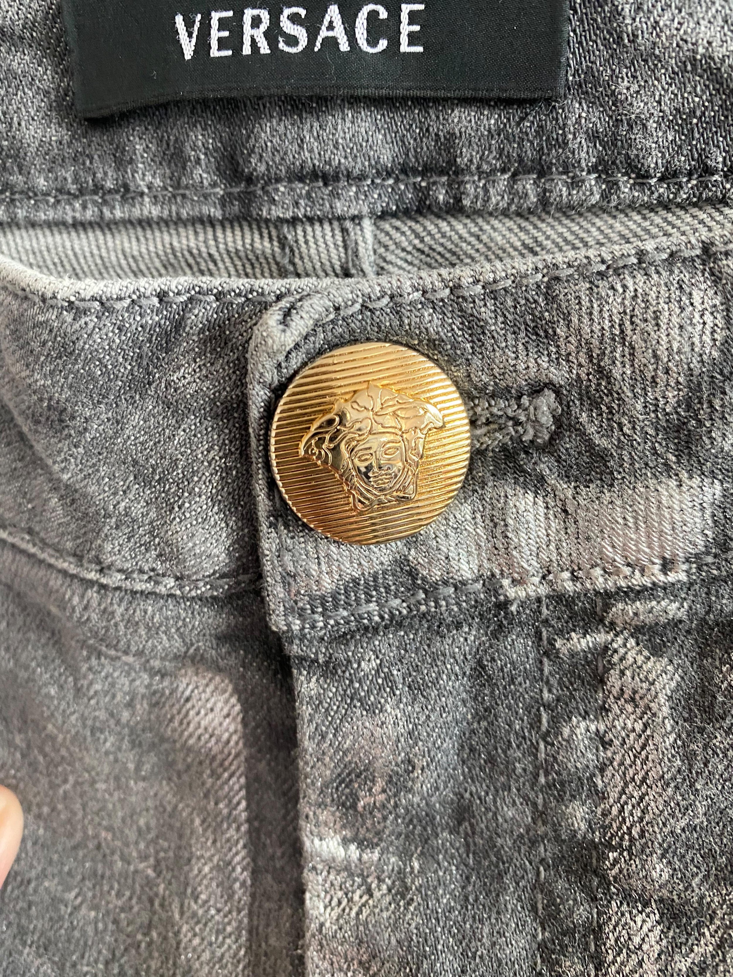 Grey silver coated straight leg jeans