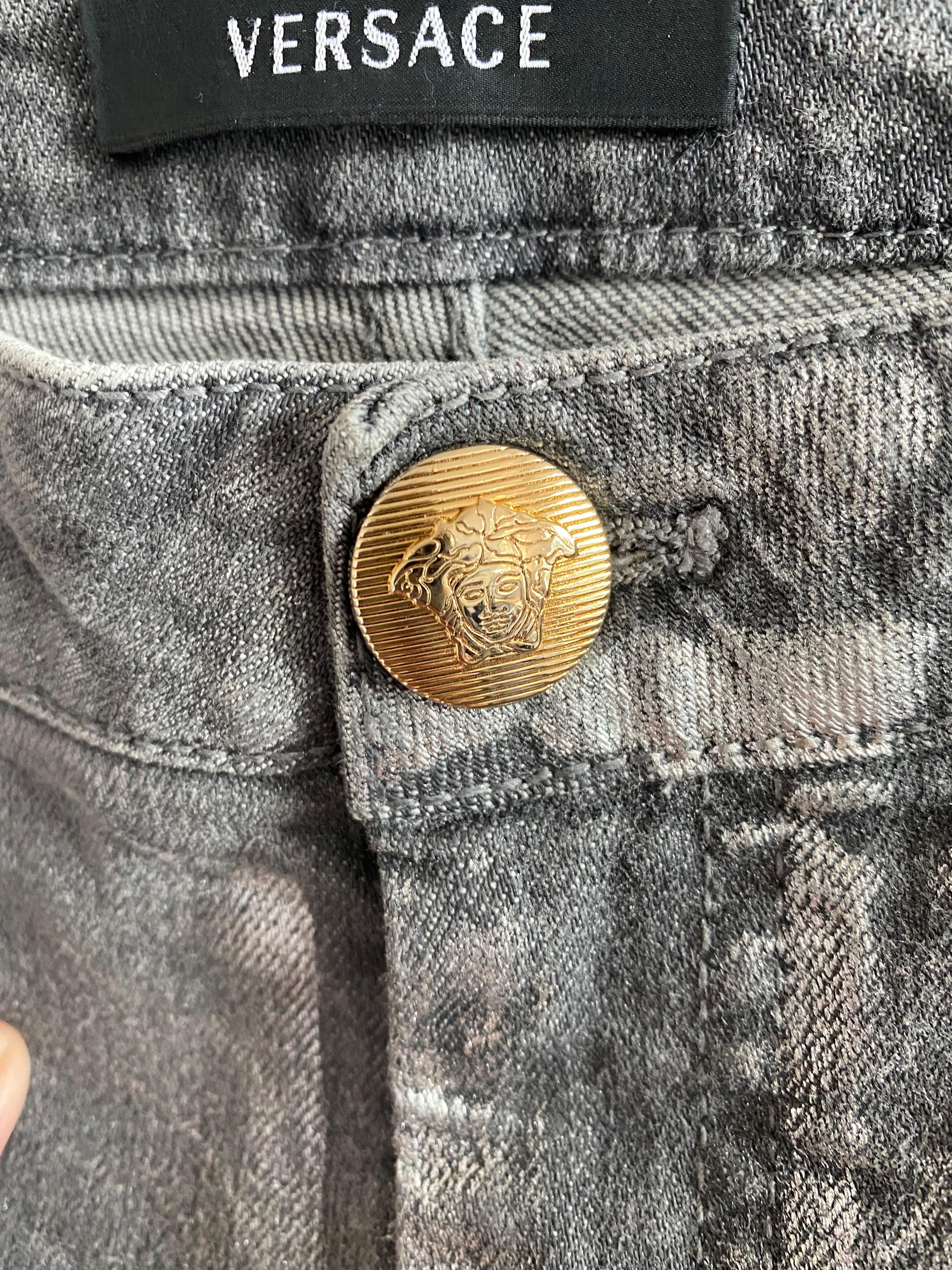 Grey silver coated straight leg jeans