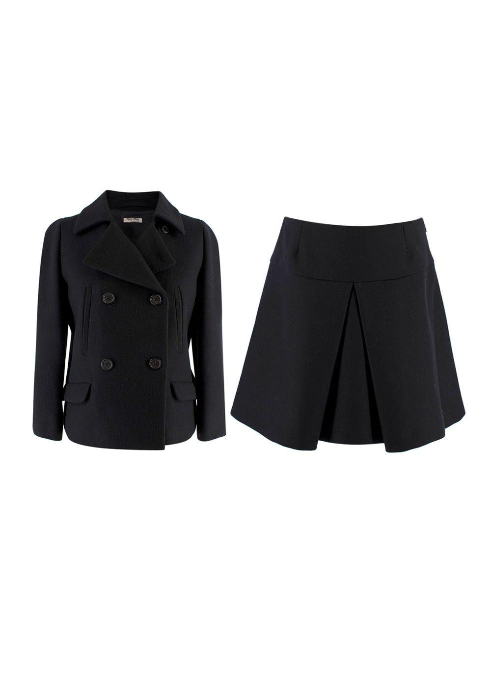 Miu Miu Black Wool Blend Double Breasted Jacket & A-line Mini Skirt