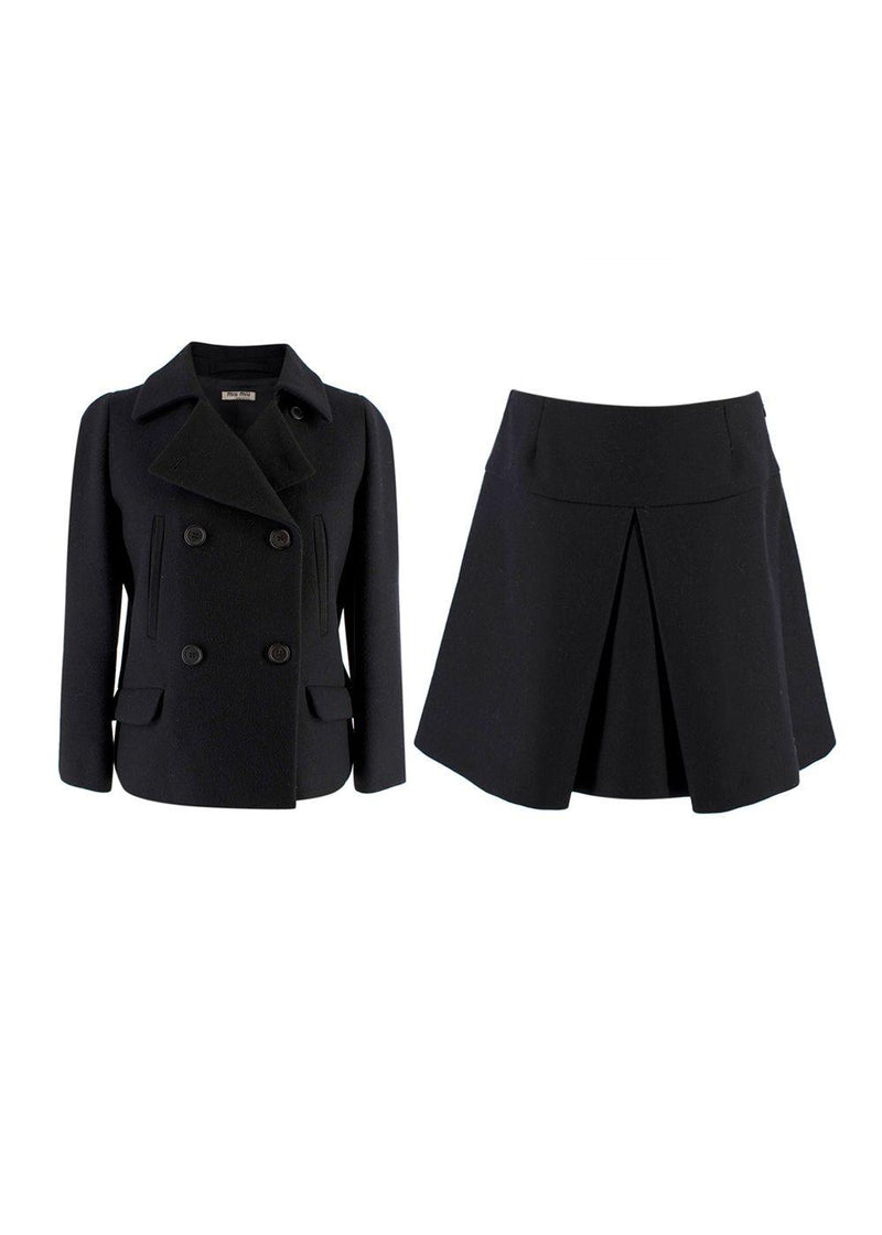 Miu Miu Black Wool Blend Double Breasted Jacket & A-line Mini Skirt