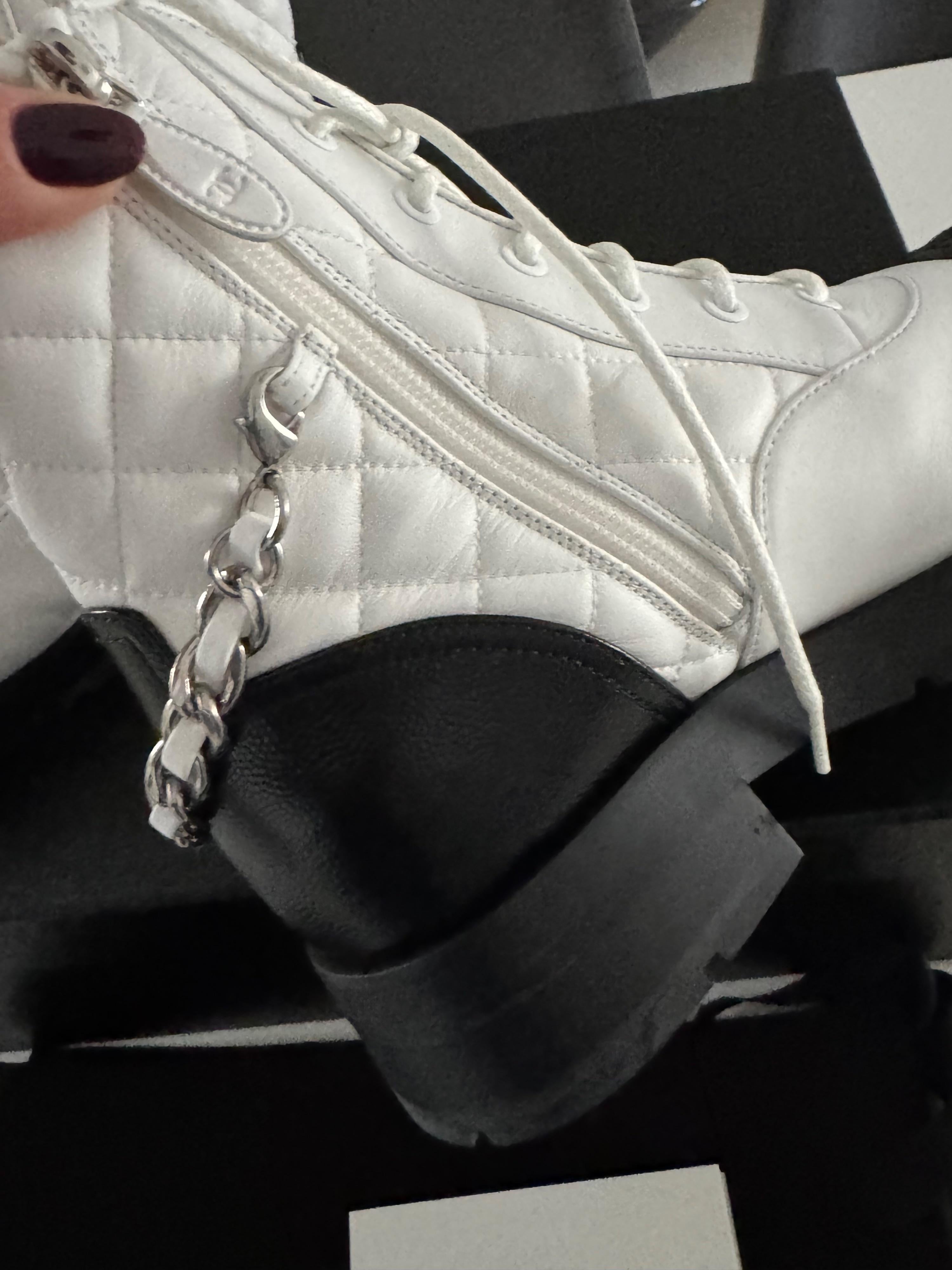 Chanel Quilted Leather Lace Up Boots